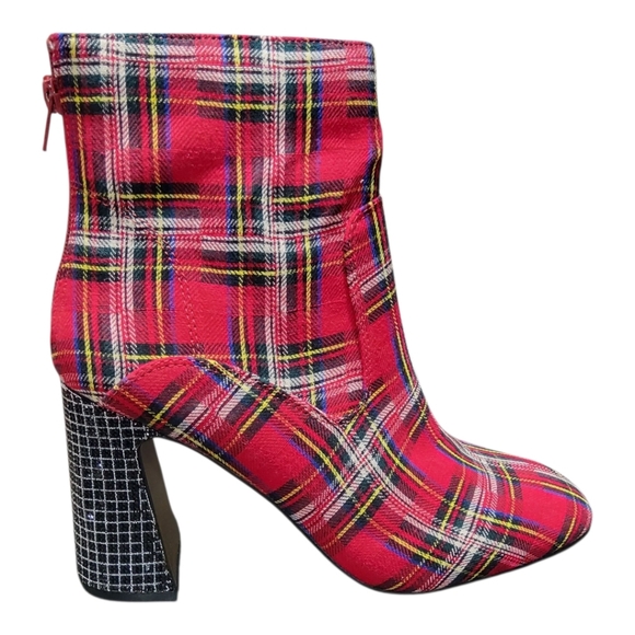 PLAID BLOCK HIGH HEELED BOOTS BETSEY JOHNSON WOMEN'S "BLANCHE" WOMEN'S SIZE 10 - Picture 1 of 2